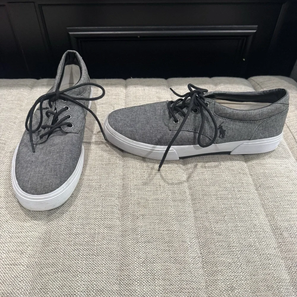 Polo Ralph Lauren Felton Mens 9D Gray Canvas Shoes Sneakers Casual Lace Boat
